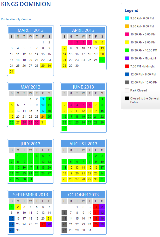 Behind The Thrills Kings Dominion reveals 2013 operating schedule