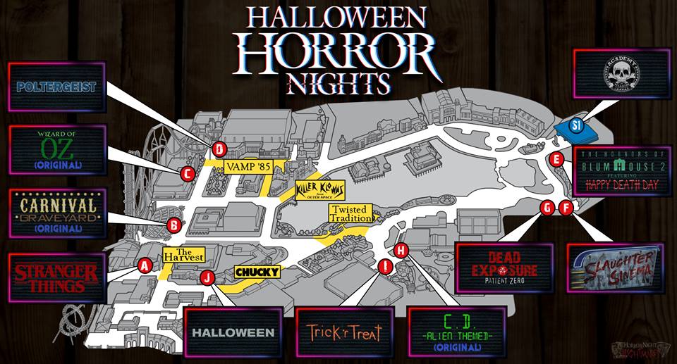 2 HHN Halloween Horror Nights Event Guide Maps INCLUDING 2018 # 28 2017 #27