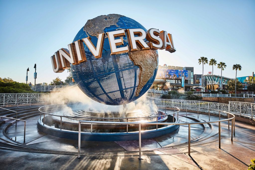 Universal globe as seen from the entrance to Universal Studios Florida